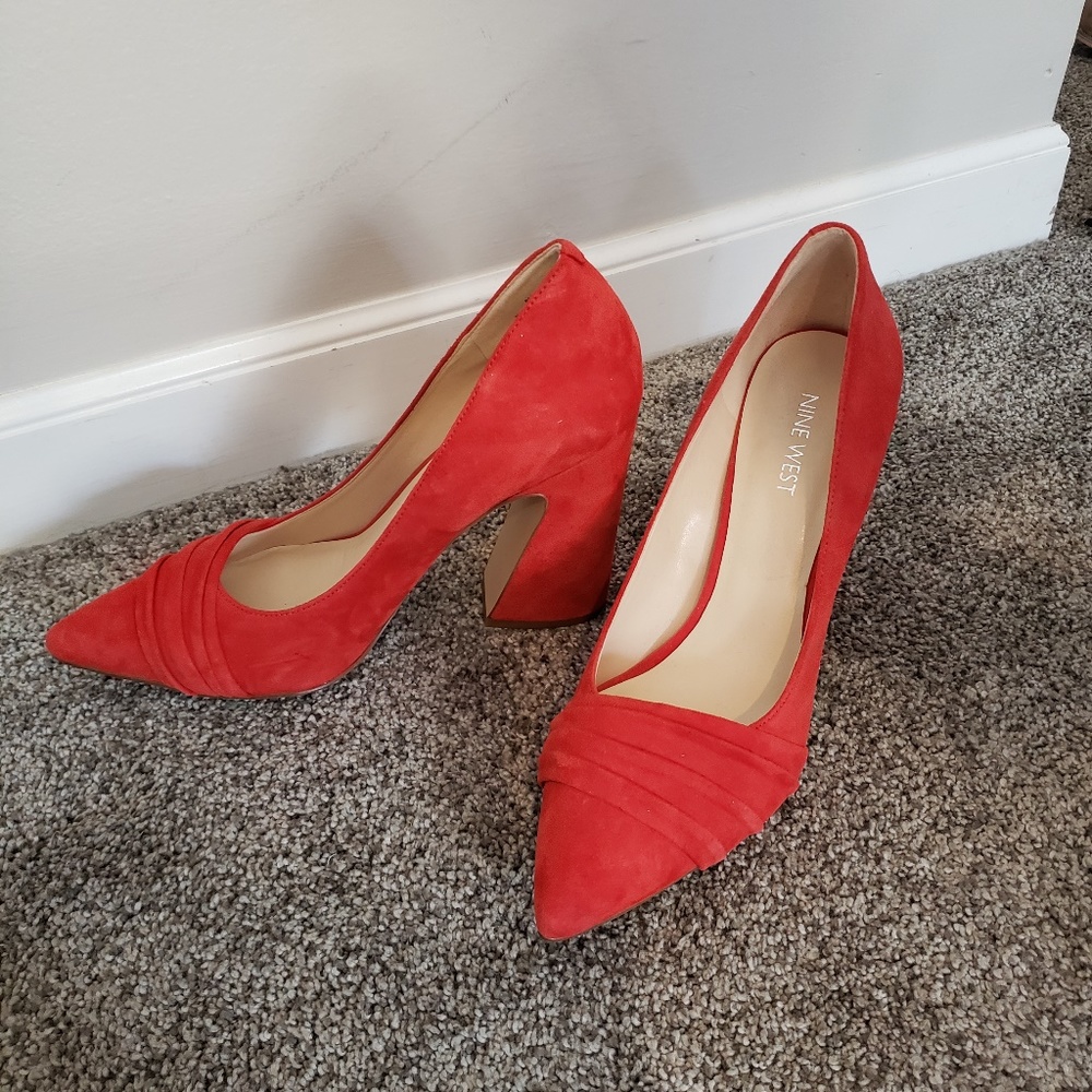 Nine West Chunky Heel Suede Shoes - Size 8
